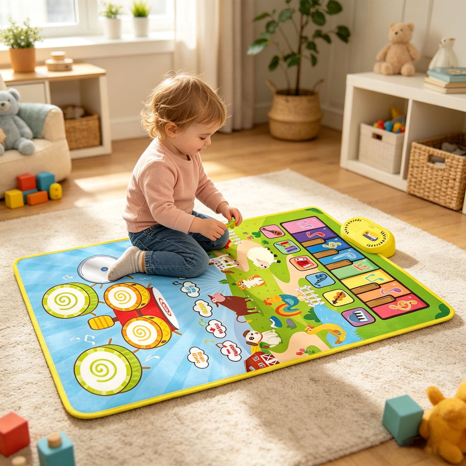 Piano Mats, 3-in-1 Animal Musical Play Mat with Piano & Drum for Montessori Sensory Early Educational Musical Learning Toys, Ideal Birthday Toy