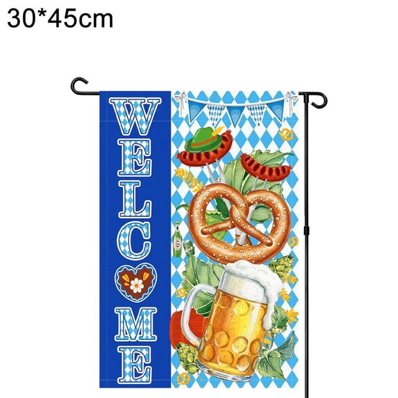 Oktoberfest Garden Flag Beer Pretzel Polyester 11.8x17.7 17.7x27.6 23.6x35.4 Inch, Double Sided Outdoor Banner Weather Resistant for Yard Porch Backyard German Themed Autumn Party Celebration
