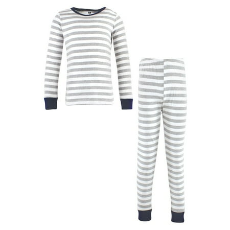 

Hudson Baby Infant and Toddler Cotton Pajama Set Gray Stripe Navy 2 Toddler