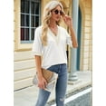 thumbnail image 2 of Womens Trendy Lace Crochet V-Neck /4 Sleeve Solid Oversized Shirts Hollow Out Mesh Tunic Blouse White S, 2 of 8