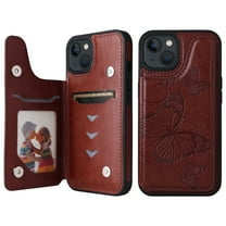 Allytech iPhone 13 Wallet Case with Card Holder, PU Leather Butterfly Embossed Kickstand Magnetic Closure Shockproof Protection Case Cover for Apple iPhone 13 6.1",Brown