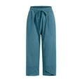 thumbnail image 4 of GEWSEY Capris for Women Casual Summer Loose Comfy Drawstring Wide Leg Capri Pants with Pockets (Blue, L), 4 of 6