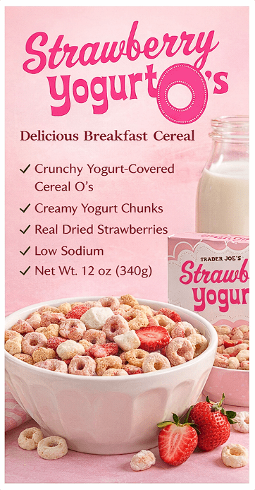 Trader Joe's Strawberry Yogurt Low Sodium O's Cereal 12oz 340g (2 Boxes)