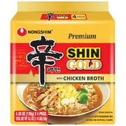 Nongshim Shin Gold Spicy Chicken  Broth Ramyun Premium Ramen Noodle Soup Pack, 4.58oz X 4 Count