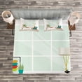 thumbnail image 4 of Mid Century Bedspread, Cozy Room Scene Illustration with Modern Style Furniture and Cat, Decorative Quilted 3 Piece Coverlet Set with 2 Pillow Shams, Queen Size, White Multicolor, by Ambesonne, 4 of 4