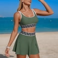 thumbnail image 5 of QIUOMBBP Women's 2 Piece Bikini Set Full Coverage Cropped Sport Bra Top with Mini Skirts Swimsuits for Beach Athletics Army Green XXL, 5 of 6