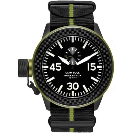 Glam Rock Men's Racetrack 46mm Multicolor Nylon Band IP Steel Case Swiss Quartz Black Dial Watch GRT29009F