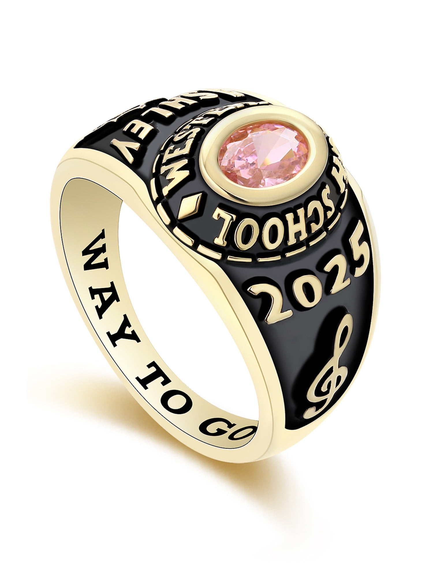 Mementos USA Customized Small Women's Class Ring Sterling Silver for High School College-Gold