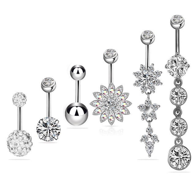 Juego de seis piezas de piercing para el ombligo en oro rosa Joyas para piercing en el ombligo