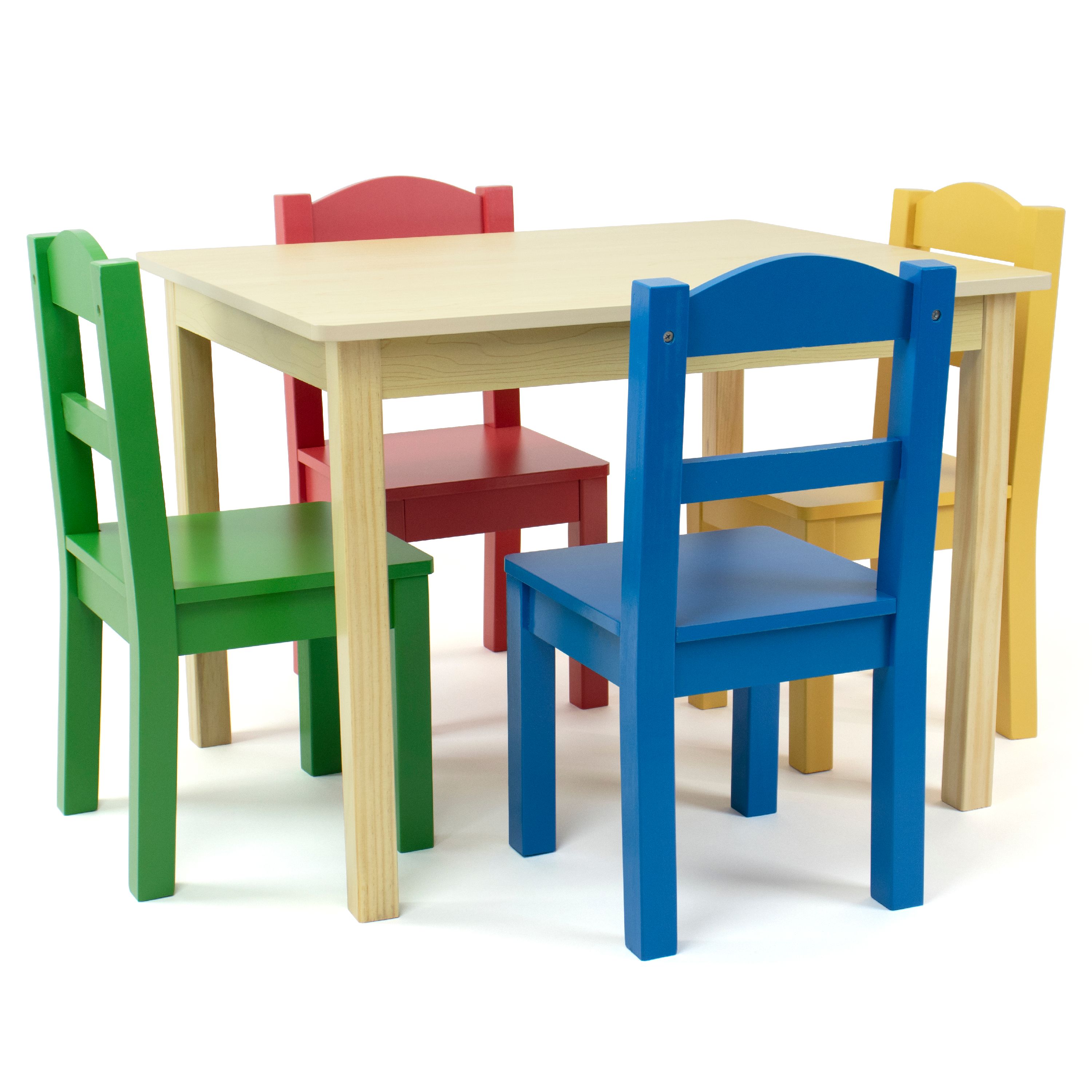 Humble Crew Primary Kids Wood Table and 4 Chairs Set, Natural Wood/Primary, for kids ages 3+ - image 3 of 5