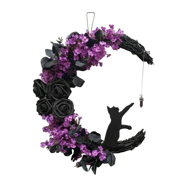 Moon Halloween Wreaths For Front Door Halloween Moon Wreath With Cat