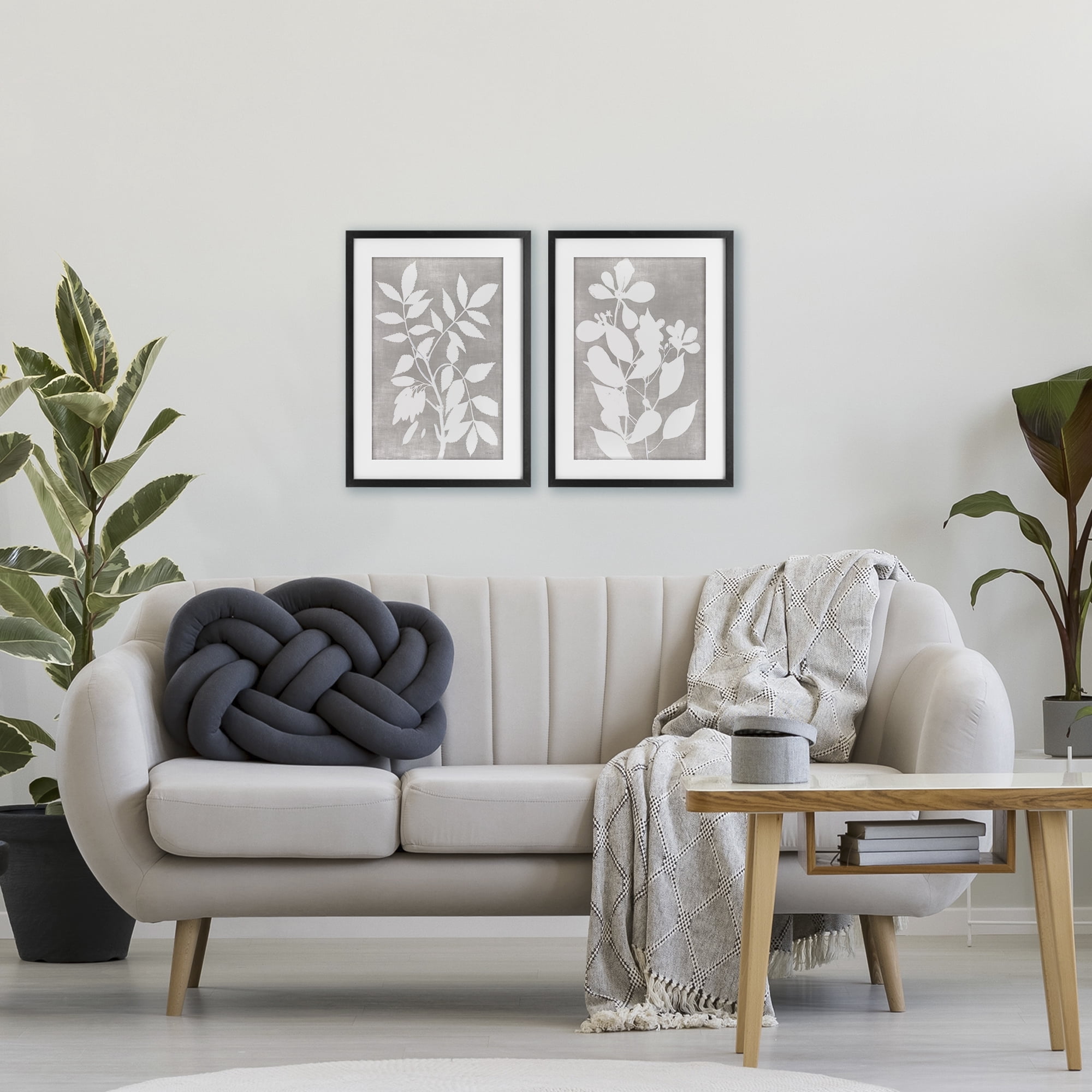 Stupell Industries Grey Foliage Impression 2 Piece Black Framed Print Under Glass Set, design by Stellar Design Studio