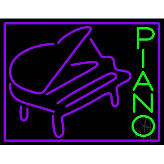 Purple Piano LED Neon Sign 15" Tall x 19" Wide - inches Black Square Cut Acrylic Backing, with Dimmer - Premium built indoor Sign for Studio, Club, Home décor, Event, Workshop, Storefront.
