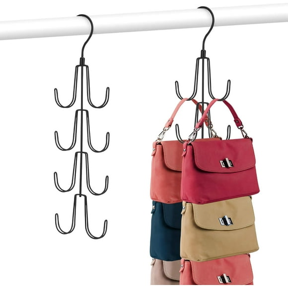 Wallet Hooks,2-Piece Closet Organizer,Swivel Hanging Bracket,16 Storage Capacity,Closet Organizer,Metal Handbag Storage Hook Rack Space Saving,Black