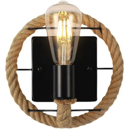 

American Retro Hemp Rope Wall Lamp Industrial Iron Lamp for Bar Attic Restaurant Corridor Balcony Without Bulbs