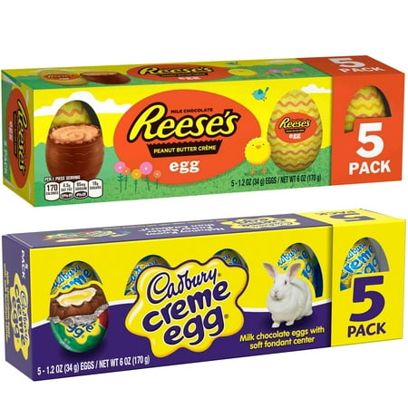 Cream Butter Eggs - Easter Eggs | 5 Cadbury Creme Milk Chocolate Eggs & 5 Reeseâ??s Peanut Butter Eggs | Gift Boxed, Easter Hunt, Basket Stuffer & Filler, Party Decor (10 Eggs) 10 Eggs