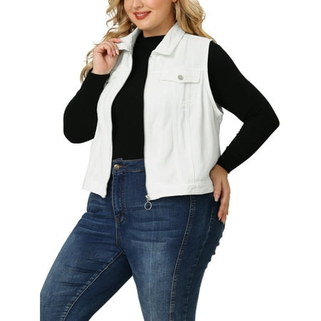 Vestes zippÃ©es en jean en denim vieilli pour femmes blanc 5X | Walmart  Canada