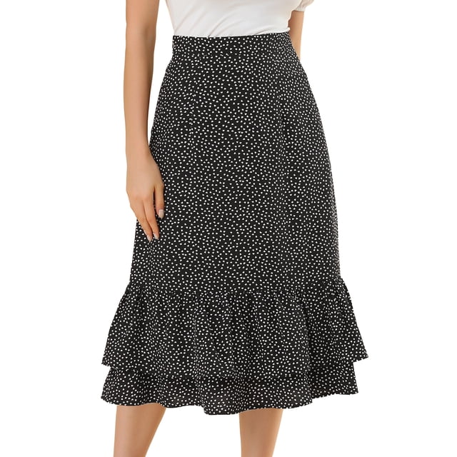 AllegK Falmidi fluicon dobladillo con volantes escalonados y cintuelástiestampapamujer Corazón negro S