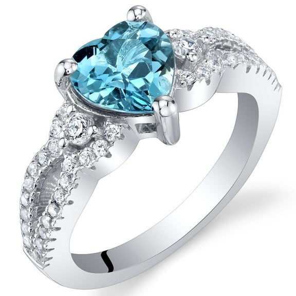 PEORA London Blue Topaz Heart Soulmate Ring 925 Sterling Silver, Natural Gemstone, 1.25 Carats Heart Shape 7mm, Size 9