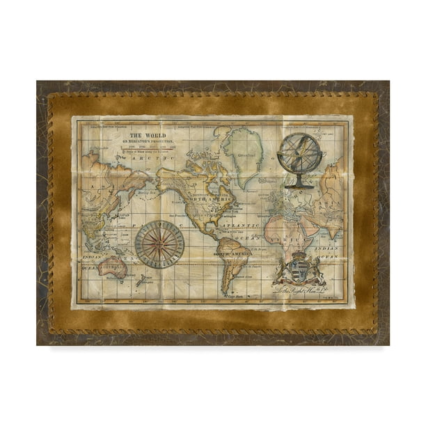 Trademark Fine Art Antique World Map Framed Canvas Art By Vision