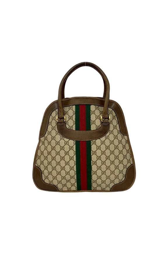 Pre-Owned GUCCI Old Gucci Sherry Line GG Leather Handbag/Mini Boston Bag Brown 1065c