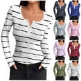 thumbnail image 2 of Oksale Striped Ribbed Shirts for Women Casual Henley Neck Stretchy Fall Tops Slim Fit Cozy Long Sleeve Tshirts Fashion Clothing Black S, 2 of 7