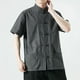 thumbnail image 3 of Camisas s Para Hombre Camiseta de manga corta de algodón con cuello Retro para hombre, ropa Tang, placa con hebilla, camiseta informal de algodón transpirable Hanfu para hombre (Dark Gray, 3XL), 3 of 7