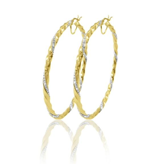 Brilliance Fine Jewelry 14K Gold Plated Sterling Silver Twisted Crystal Round Large Hoop Adults Women's Earring