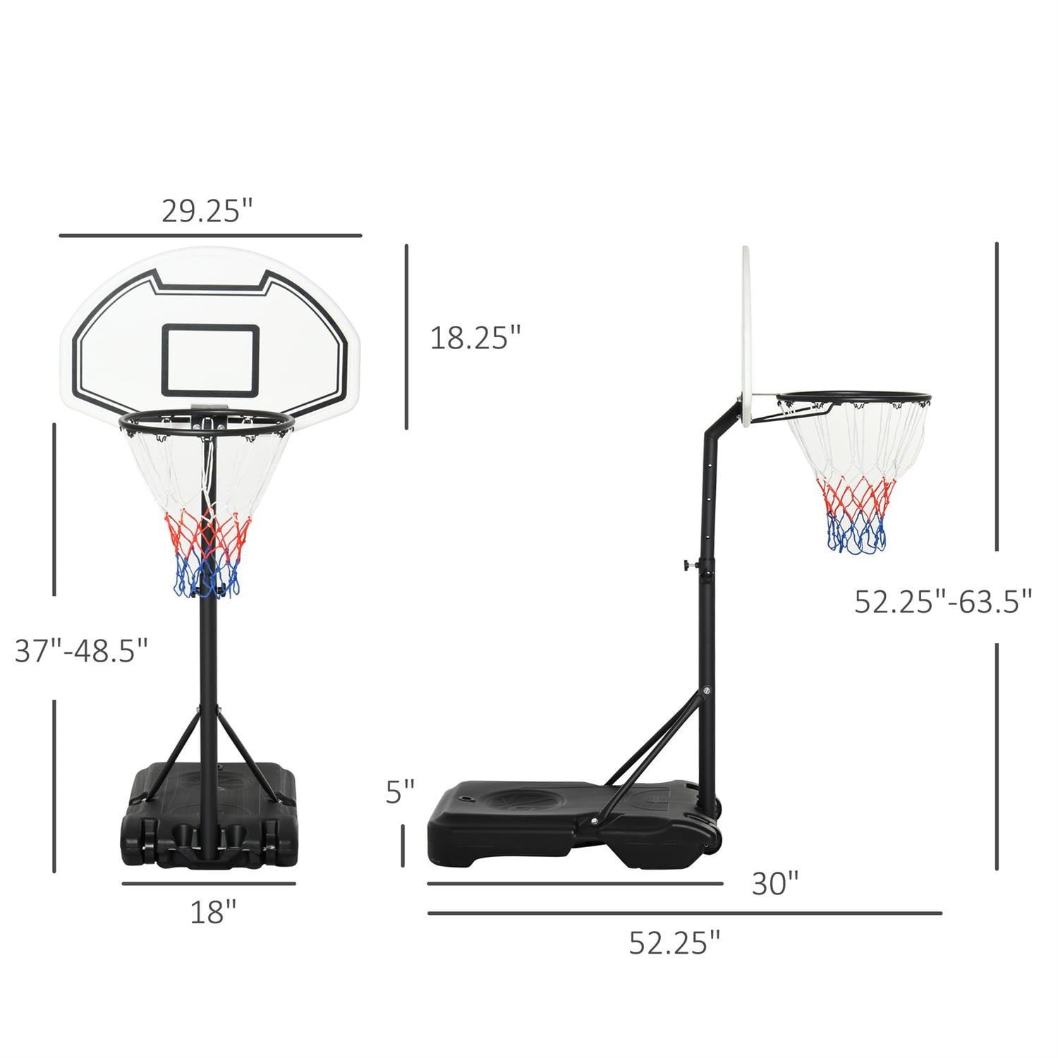 Demi Bonn Height Adjustable Basketball Hoop Portable Stand 30" Durable Backboard Indoor Outdoor Goals Set for Kids Youth Adults Black