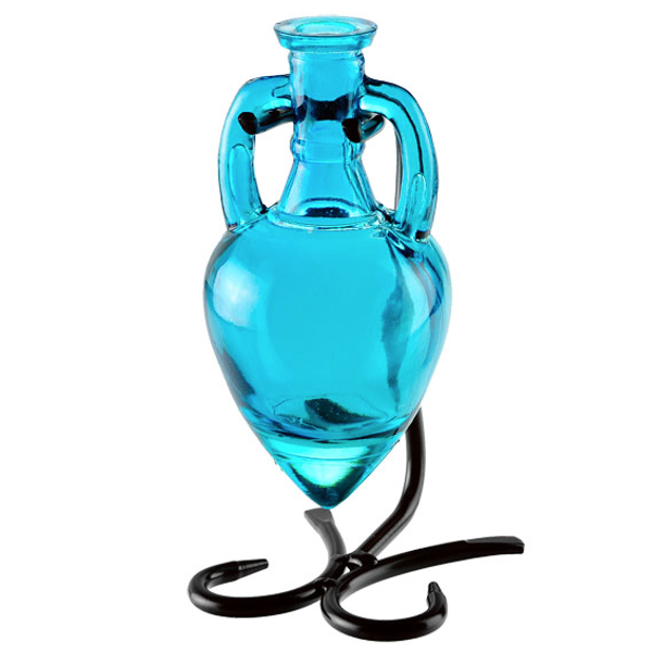 Couronne Amphora Recycled Glass Vase & Metal Stand Aqua