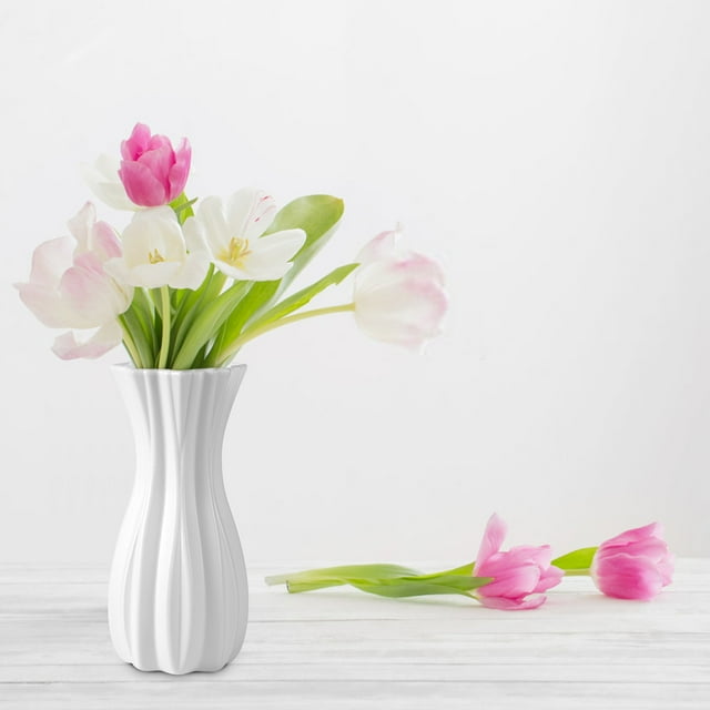 Jarrón de flores de plástico moderno blanco | Jarrón decorativo grande para pampas, flores frescas o secas | Decoración duradera para el hogar con acento para sala de estar, estante, bodas, centro