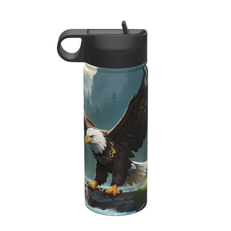 

Fuzoiu Forest River Bald Eagle Print 18oz Insulated Sports Kettle Outdoor Sport Gym Stainless Steel Water Bottle With Straw Lid
