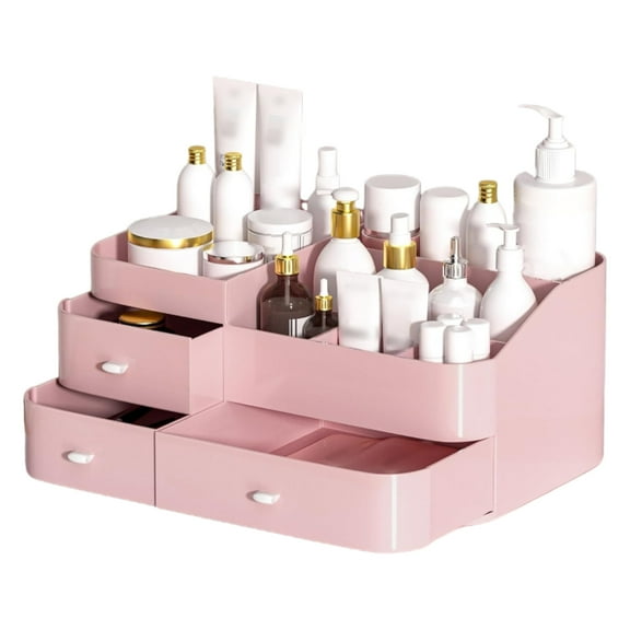 Manss Makeup Organizer with Drawers,Large Capacity Countertop Organizer for Vanity,Bathroom and Bedroom Desk Cosmetics Organizer for Skin Care,Brushes, Lotions, Lipstick, Nail Polish(Pink)