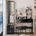 thumbnail image 5 of Full Body Mirror Cabinet + Round Mirror LED Vanity Table + Cushioned Stool, 17" diameter LED Mirror, Touch Control, 3-color, Brightness adjustable, Large Desktop, Multi-layer High Capacity Storage, 5 of 9