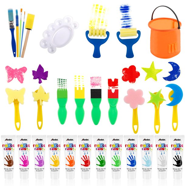 Kit de pintura con los dedos ABEIER lavable, 12 colores para niños pequeños, 35 ml