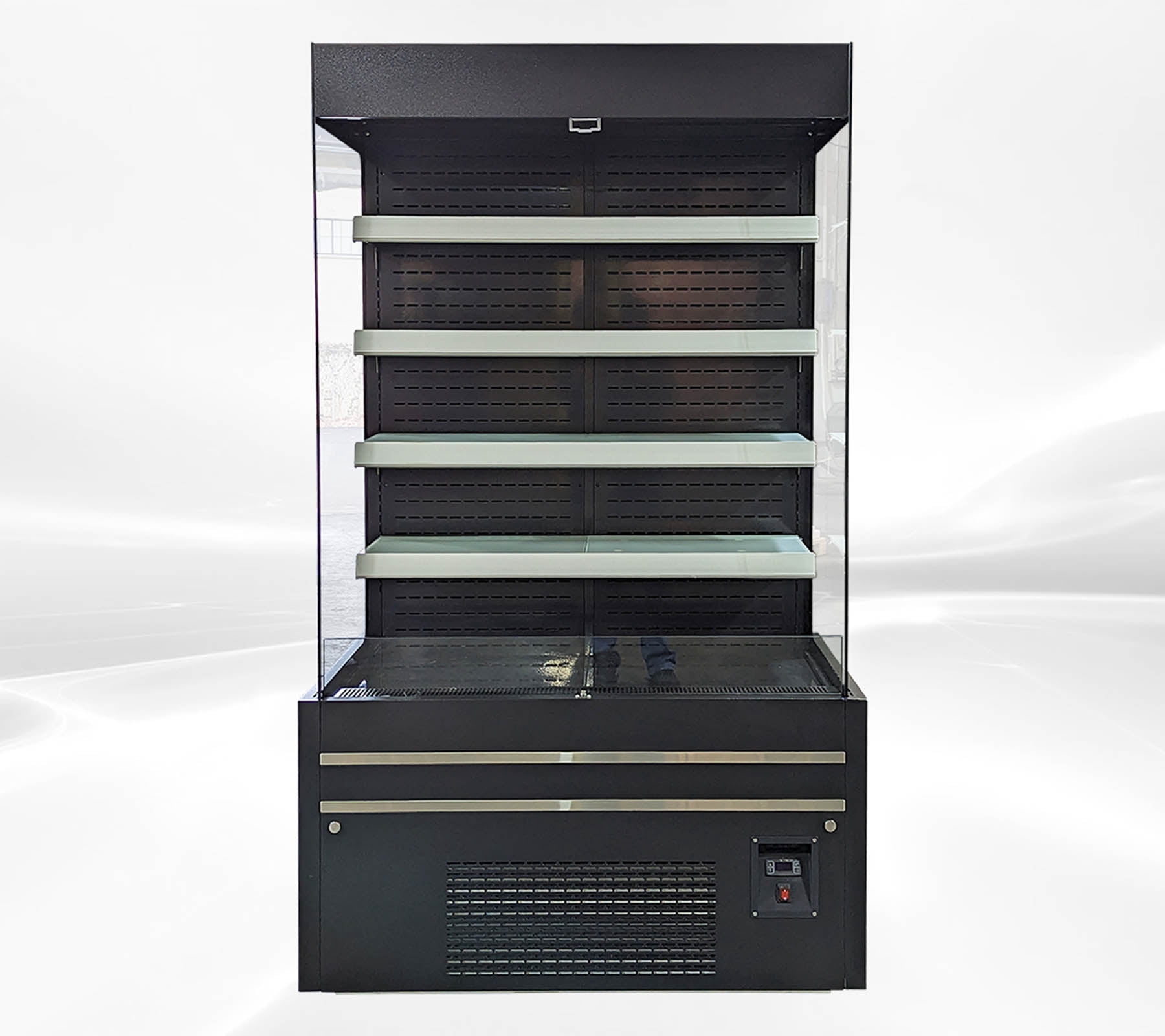 48 in W 27 Cu. ft. Commercial Open Air Display Refrigerator Merchandiser, 4 Shelf Refrigerated Grab and Go Display Case, Black