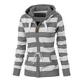 thumbnail image 2 of Fesfesfes Women's Stripe Printing Hooded Tops Loose Long Sleeve Tops Casual Sweatshirt(Gray,L), 2 of 5