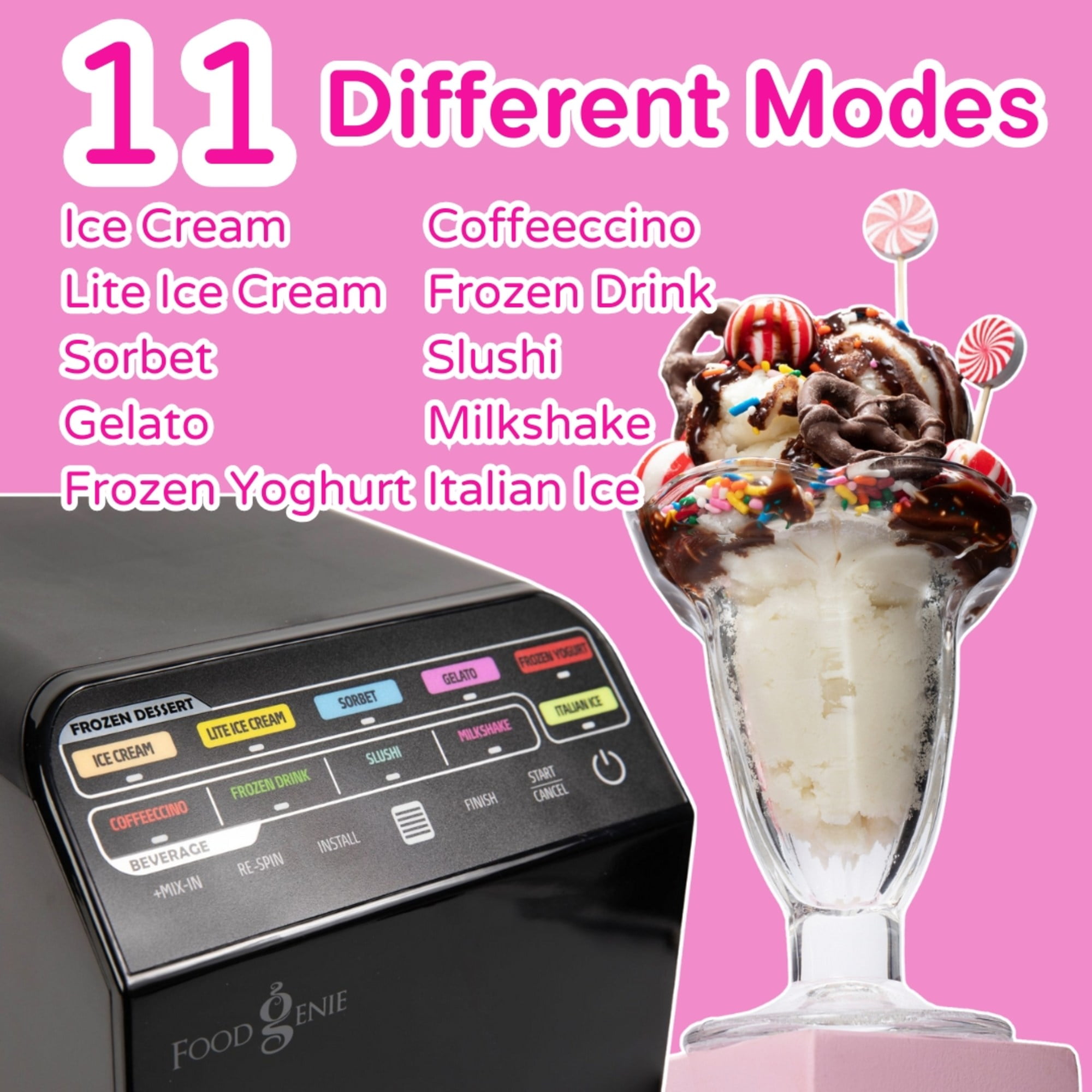 Food Genie: Dessert Station - Black - 11-In-1 Ice Cream & Frozen Treat Maker, (3) 16oz Tubs, Create Sorbet-Milkshakes-Drinks & More, Dual-Drive Motors