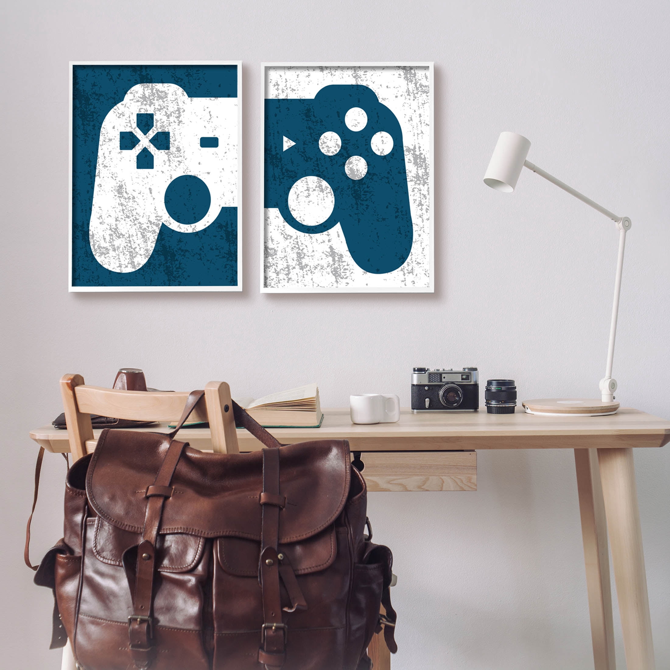 Stupell Industries Video Gaming Controller Silhouette Graphic Art White Framed Art Print Wall Art, Set of 2, Design by Kim Allen