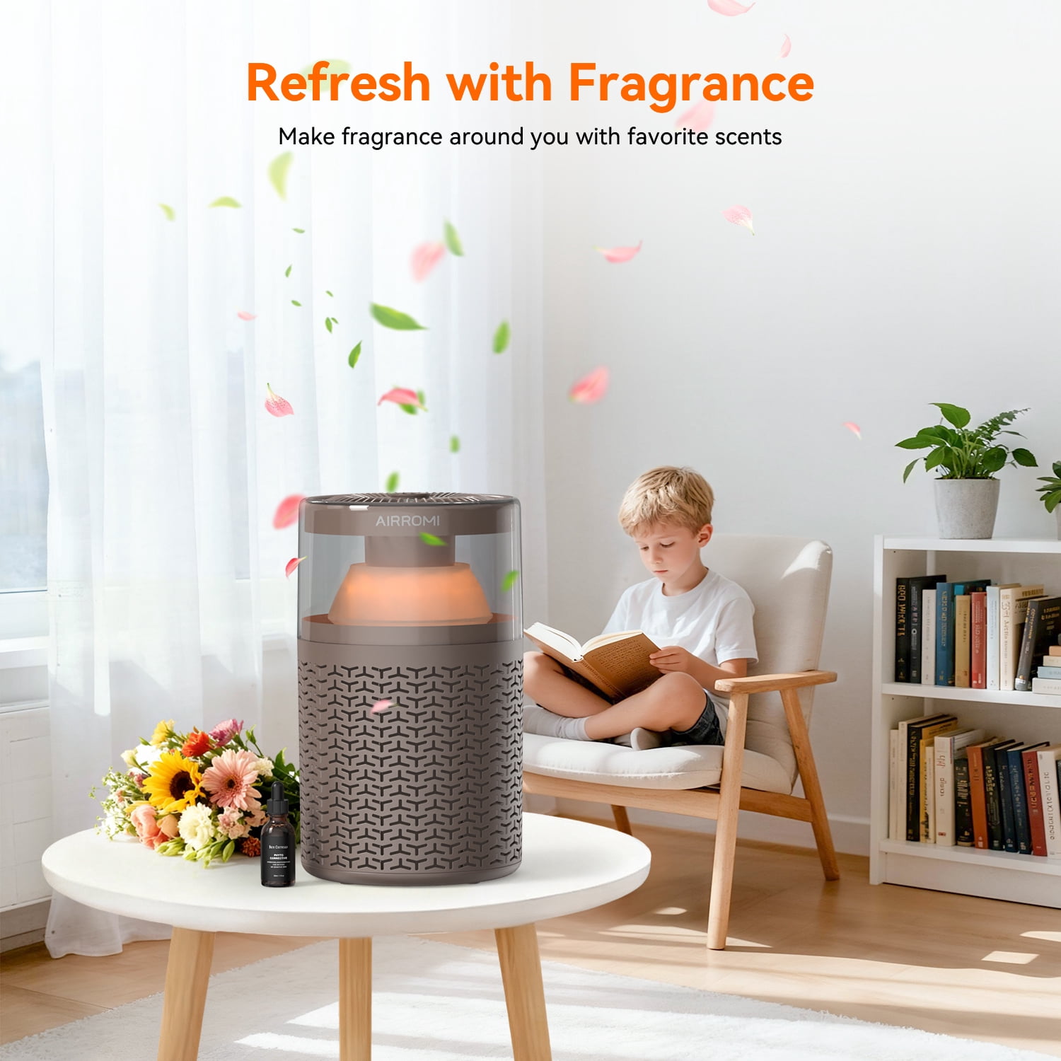 AIRROMI AIRROMI A2002 Air Purifier - For Large Rooms up to 660 sq ft - True HEPA Filter for Efficient Dust & Germ Removal - Built-in Aromatherapy Diffuser & Soft Night Light for Better Sleep Coffee