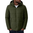thumbnail image 3 of Men's Hooded Puffer Jacket Full Zip Padded Coat,Warm Windbreaker Fall Winter Outerwear Relaxed Comfy Daily Outing Wear,Green,XXL, 3 of 9