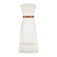 thumbnail image 6 of Odeerbi Dresses for Women Maxi Dress Boho Dress 2025 Fashion V-Neck Loose Short Sleeve Solid Ankle-Length Dress+Belt White, 6 of 9