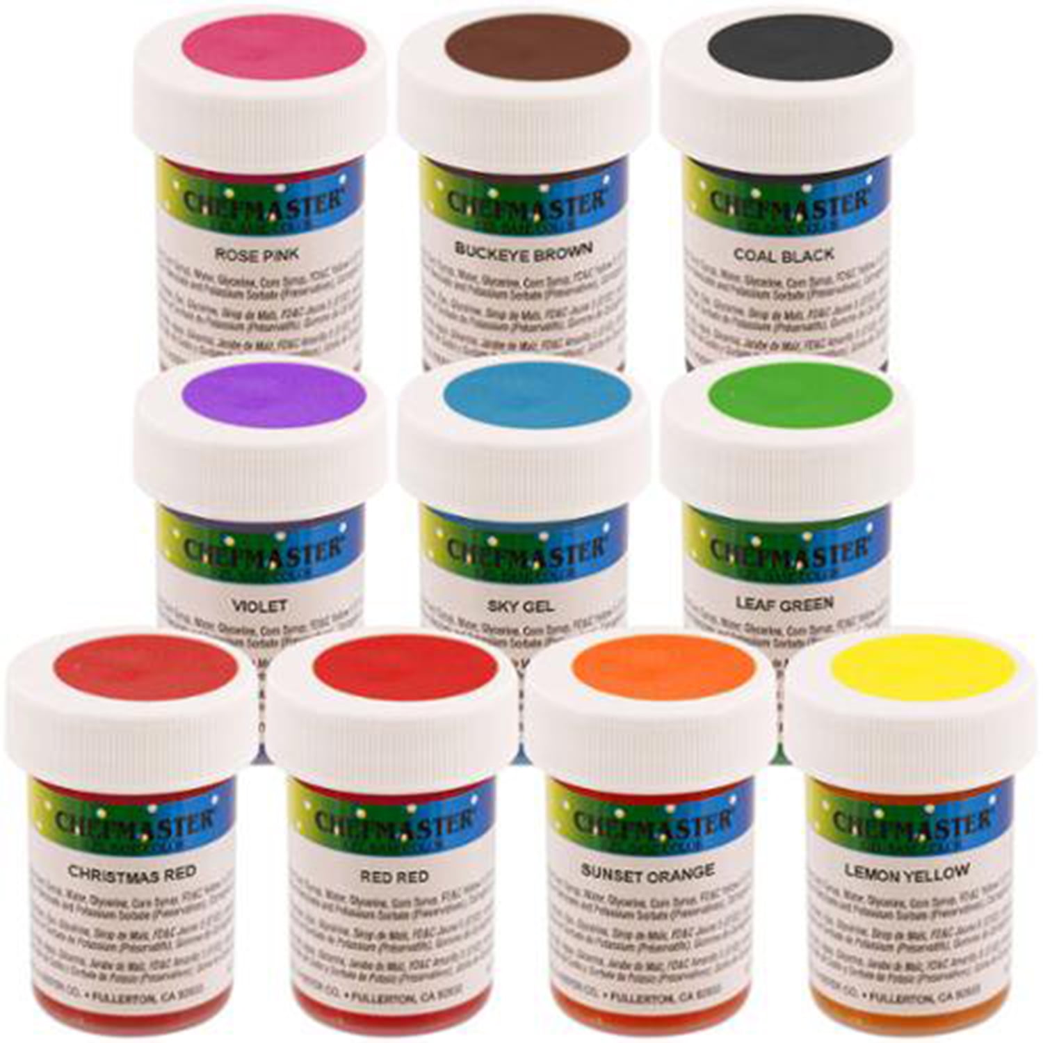 Chefmaster by US Cake Supply 1-Ounce Gel Base Food Color Student Kit - 10 Color