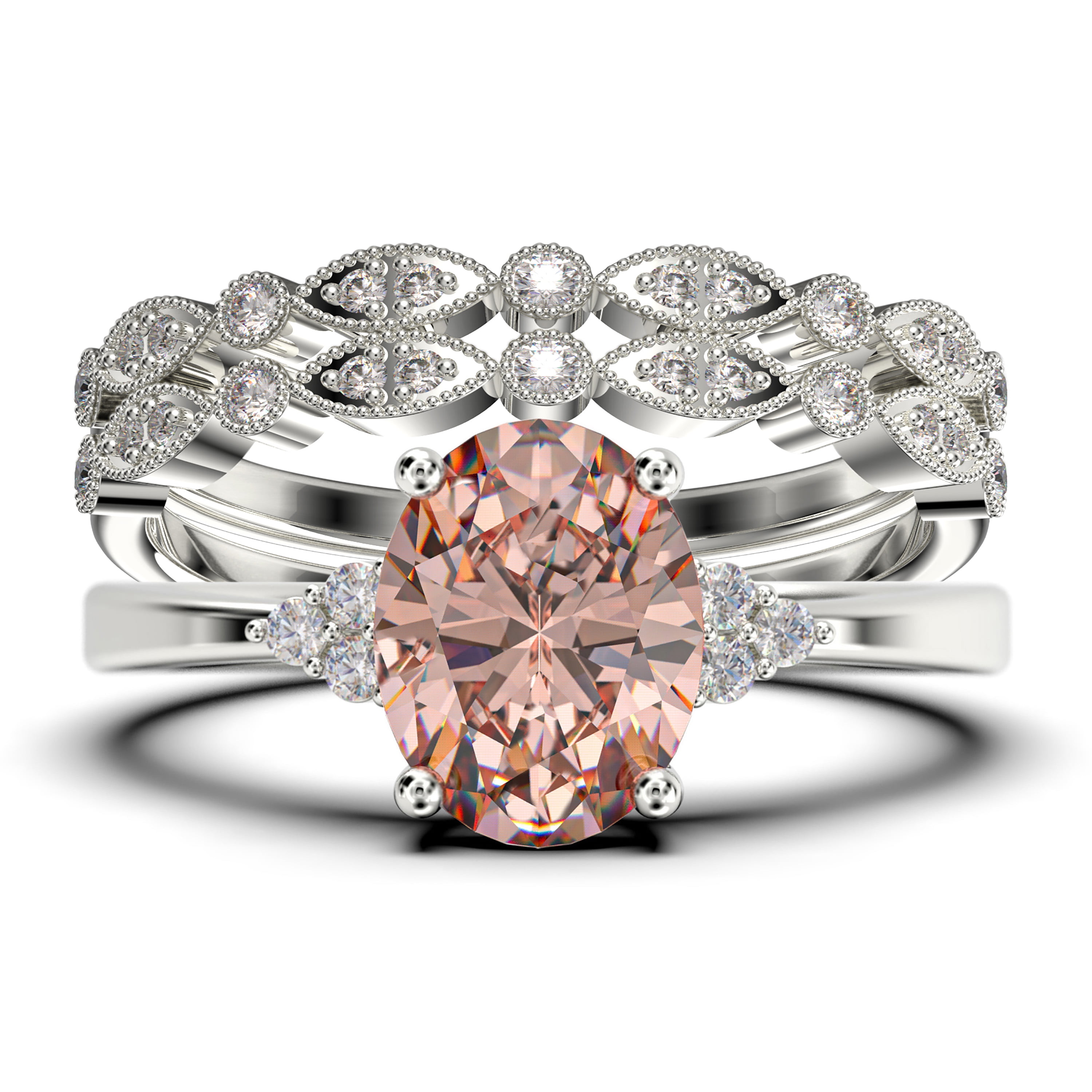 Unique Shank Wedding Ring Gorgeous Engagement Ring 14K White Gold 2.68Ct Diamond 