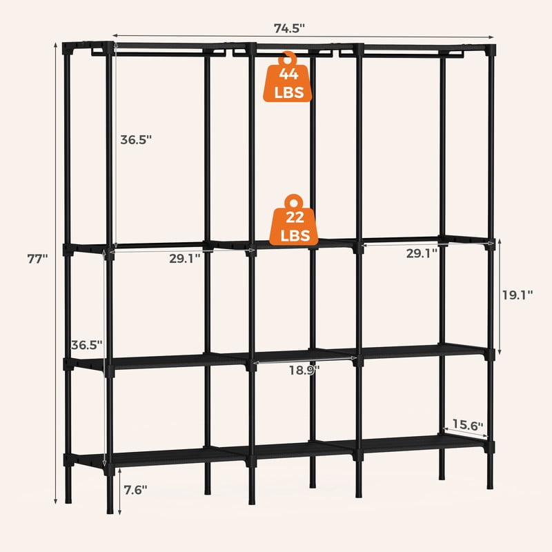Gianna 72 Inch Hanging Clothes Rack, Portable Freestanding Multi-purpose Storage Rack, Black