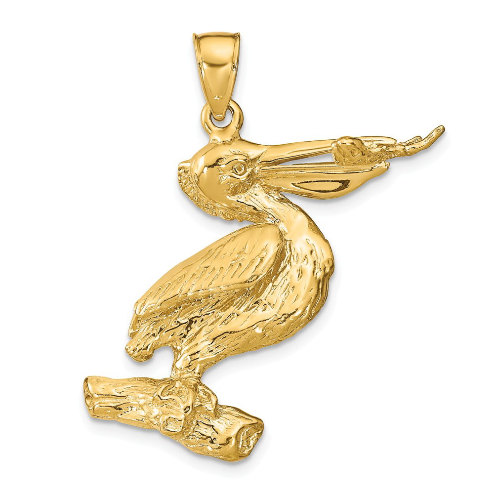 14k Yellow Gold 3-D PELICAN FLYING Charm