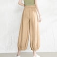 thumbnail image 6 of Olyvenn Women's Summer Casual Slim High Elastic Waist Full Length Long Pants Solid Color Sports Active Cotton And Linen Pants Female Fashion Khaki 12, 6 of 7