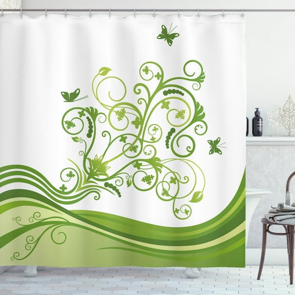 Ambesonne Vines Shower Curtain, Colorful Botanical Leaves, 69"Wx70"L, Lime Green Apple Green