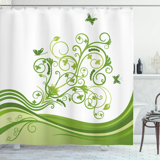 Vines Shower Curtain Erflies, Lime Green Shower Curtain Set