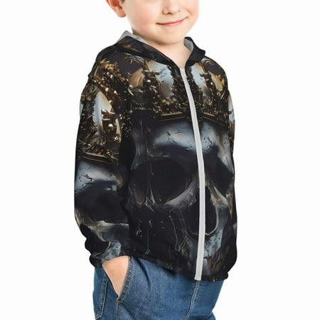

Uemuo Royal Skull With Golden Crown Pattern Rash Guard for Boys Girls Long Sleeve Swim Shirts UPF 50+ UV Sun Protection Hooded Fishing Shirt with Pocket for Kid-4 Years